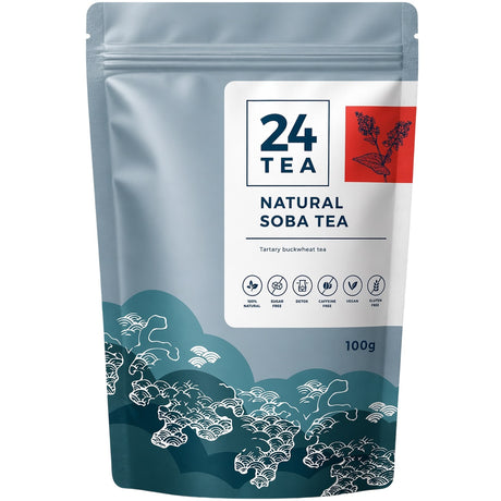 Pack of buckwheat tea from roasted Tartary buckwheat seeds.