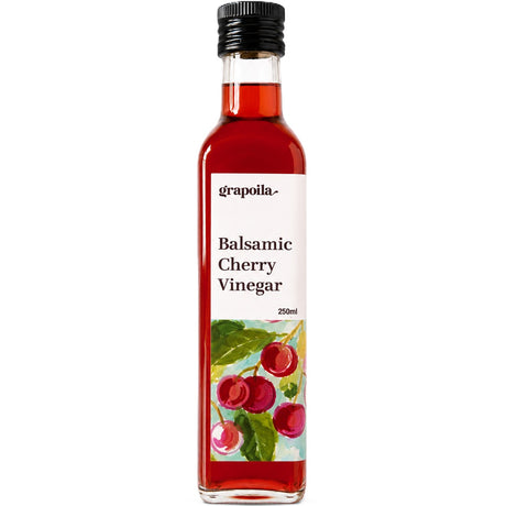 Bottle of Grapoila Cherry Balsamic Vinegar on a white background.
