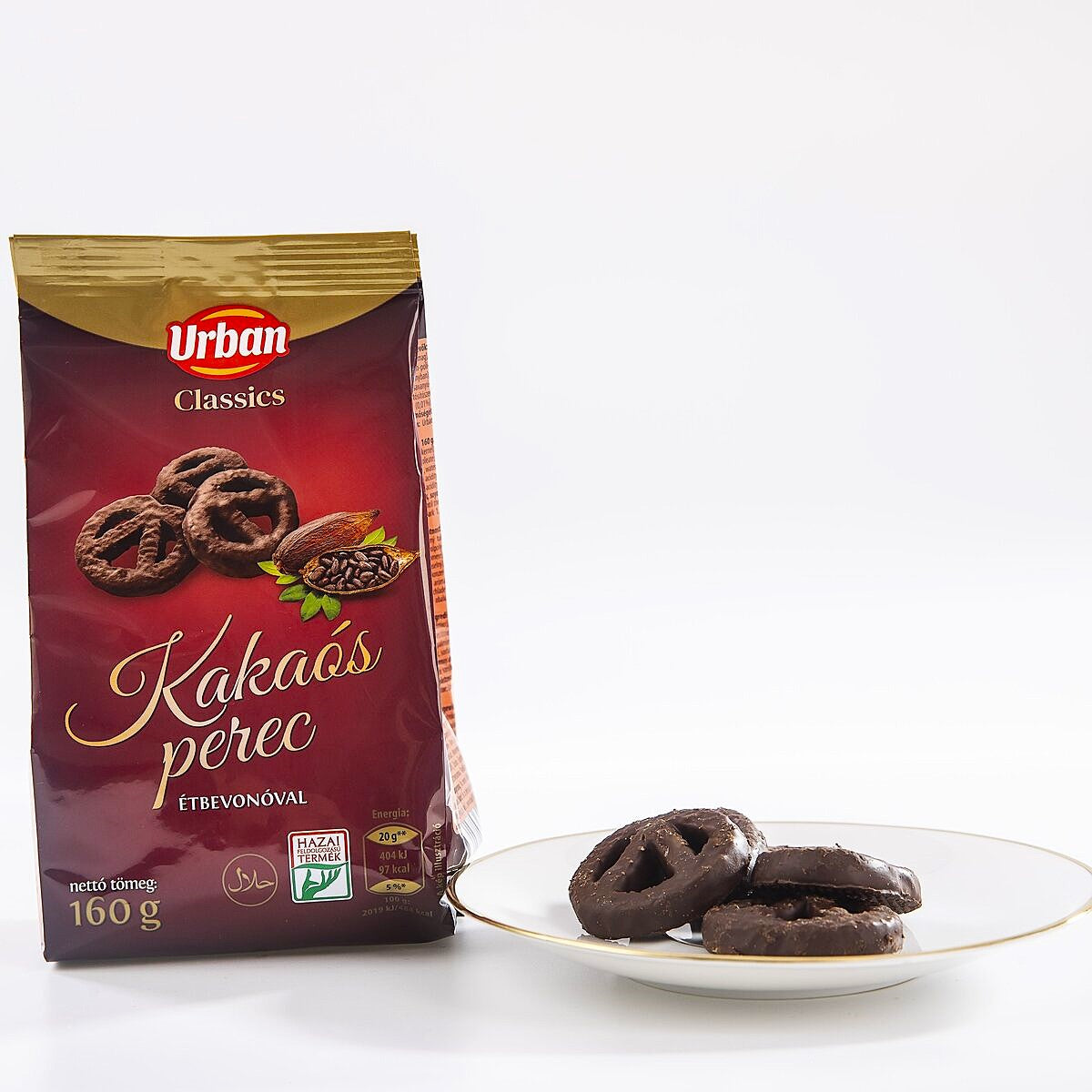 A plate of chocolate mini pretzels.