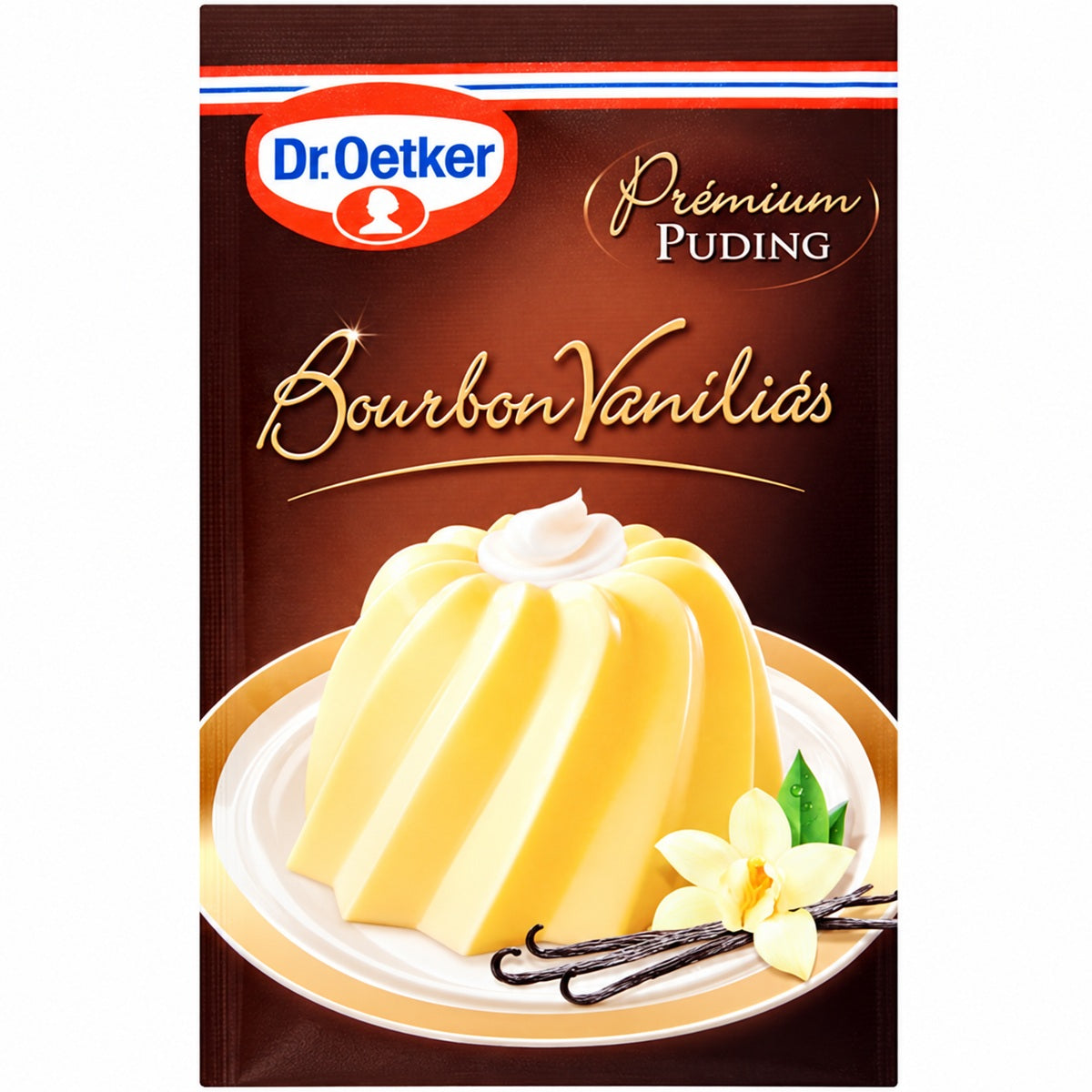 Dr Oetker Bourbon Vanilla Pudding Mix, this packet makes a smooth, fragrant vanilla dessert in minutes.