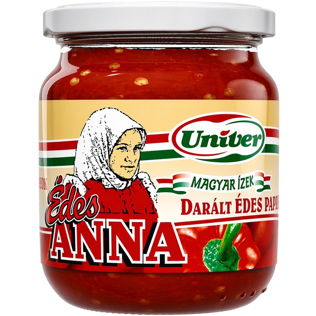 Jar of Édes Anna Hungarian red pepper sauce.