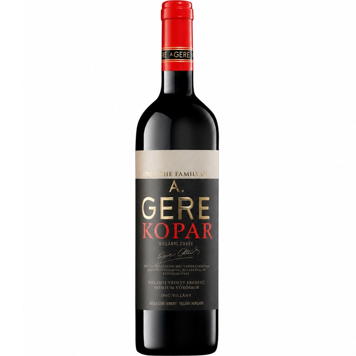 Bottle of Kopar from A. Gere winery from Villany in Hungary.