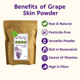 An infographic showing the health and nutritional benefits of eating and using red grape skin powder.