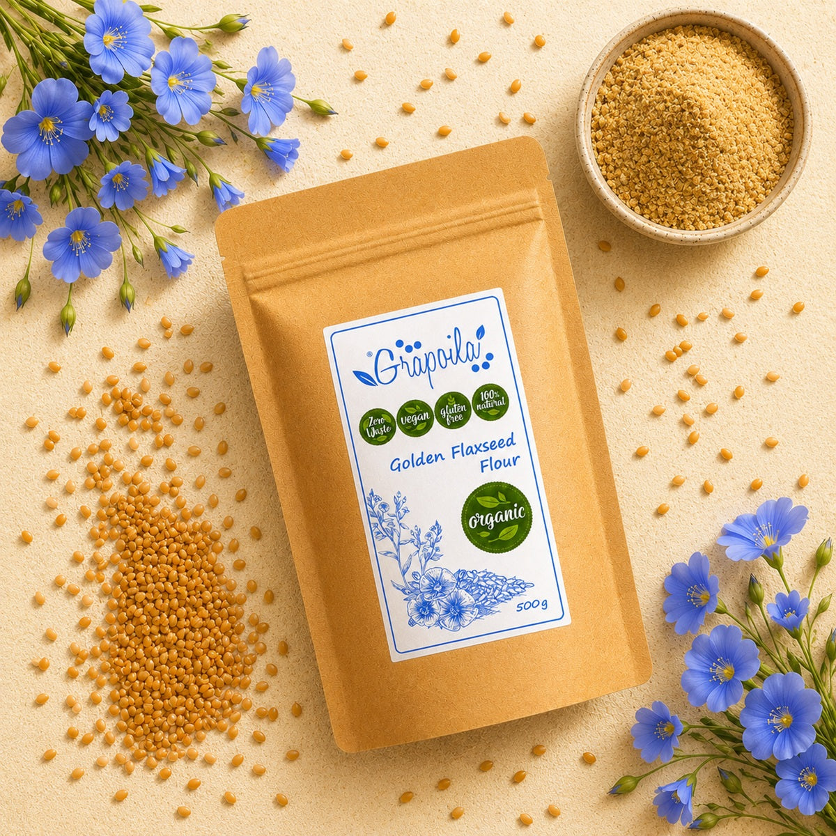 Ground flaxseed flour milled from golden linseed meal, this is a gluten-free powder for baking.