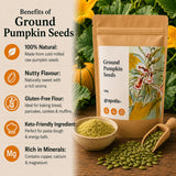 Infographic showing the benefits of using ground pumpkin seeds.