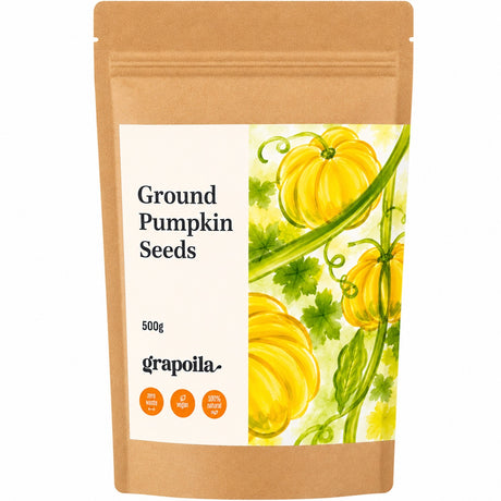 Pack of ground pumpkin seeds, made by finely milling whole green pumpkin seeds.