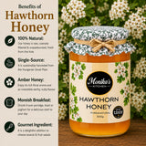 Infographic showing the benefits of eating and using raw hawthorn honey.