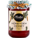 A jar of honeydew honey collected by bees from wild forest tree barks and leaves.