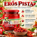 An infographic about Eros Pista, an iconic Hungarian hot paprika paste from crushed hot paprika.