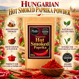 An infographic about Hungarian Hot Smoked Paprika, an award-winning, versatile spicy paprika powder.