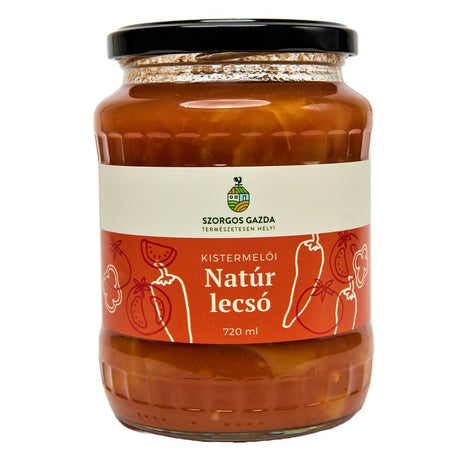 A jar of lecsó, a Hungarian ratatouille red pepper stew.