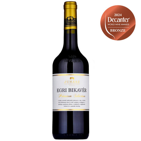 A bottle of Egri Bikaver Superior red wine from Juhasz Winery.