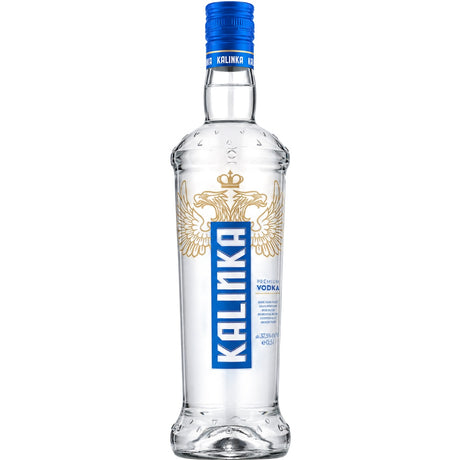 Kalinka vodka bottle with blue label on a white background.