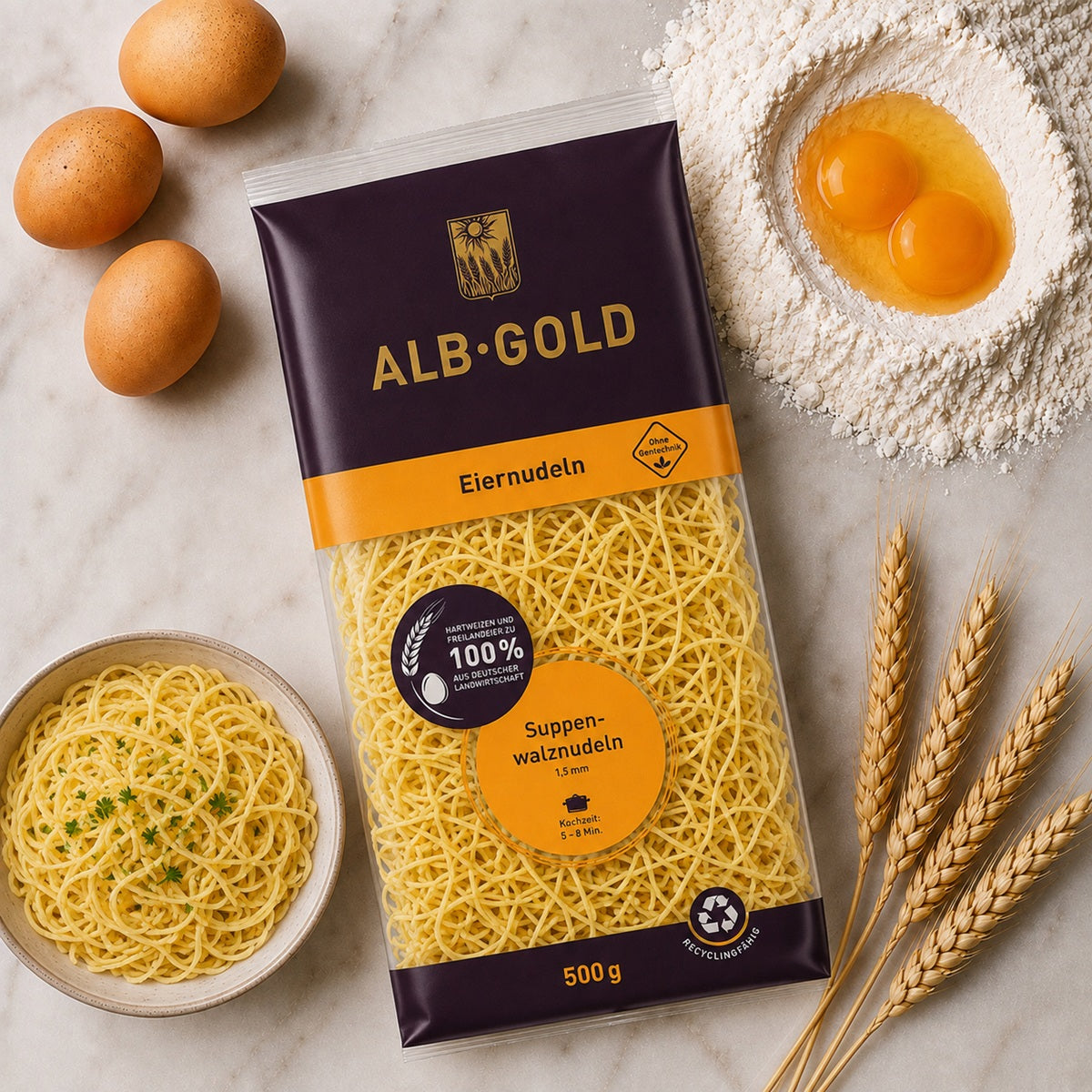 A package of Kluski Traditional Polish Egg Noodles with fresh eggs and durum wheat semolina.