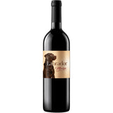 A bottle of Hungarian Merlot red wine with a Labrador dog label.