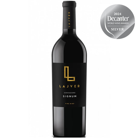 A bottle of Szekszárdi Bikavér Hungarian dry red wine by Lajver Winery.