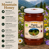 Infographic showing the benefits of eating mountain honey.