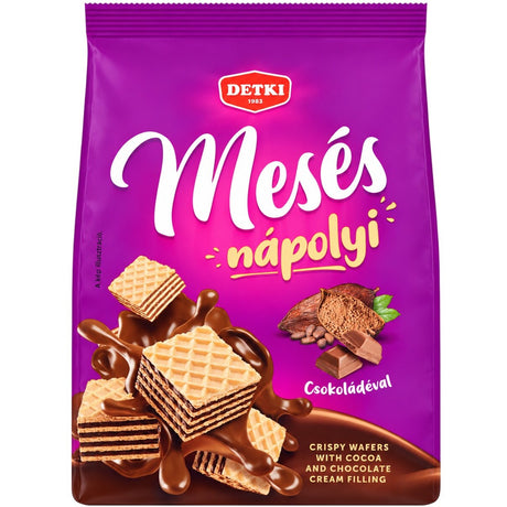 A packet of Hungarian kakaós nápolyi: chocolate wafers filled with smooth cocoa and chocolate cream.