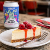 New York cheesecake with a can of New England IPA.