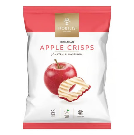 A packet of air-dried apple crisps from red Jonathan apple slices.