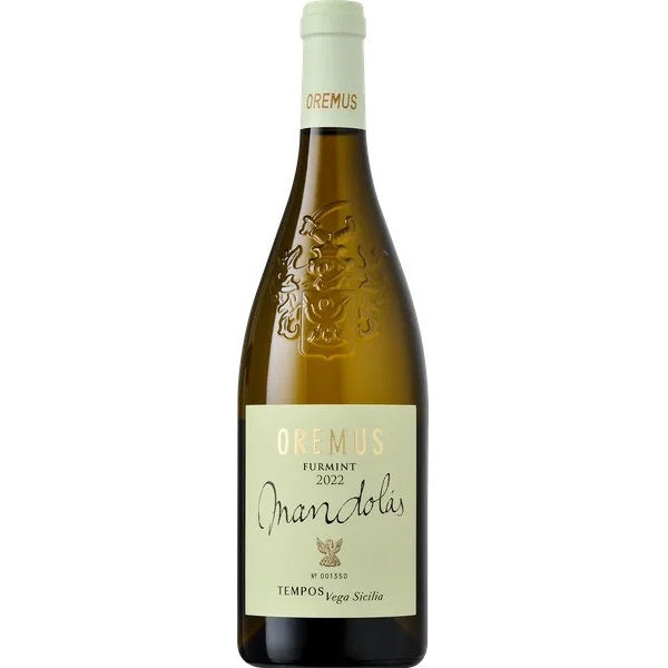 A bottle of Oremus Mandolas Tokaji Furmint white wine.
