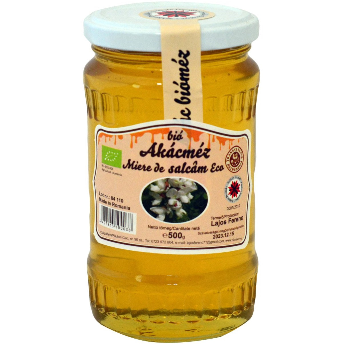 A jar of organic acacia honey.
