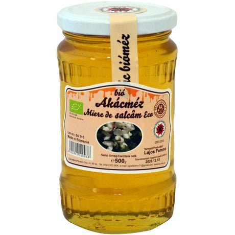A jar of organic acacia honey.