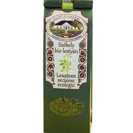 Pack of organic lovage made from dried leaves.