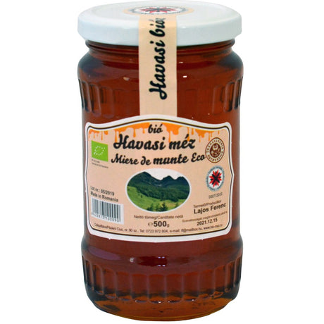 A jar of organic mountain honey.