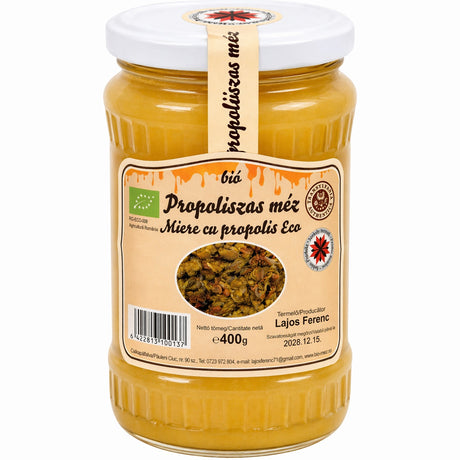 Jar of organic propolis honey.