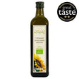 A bottle of organic cold-pressed sunflower oil, a healthy cooking oil best used for grilling and frying.