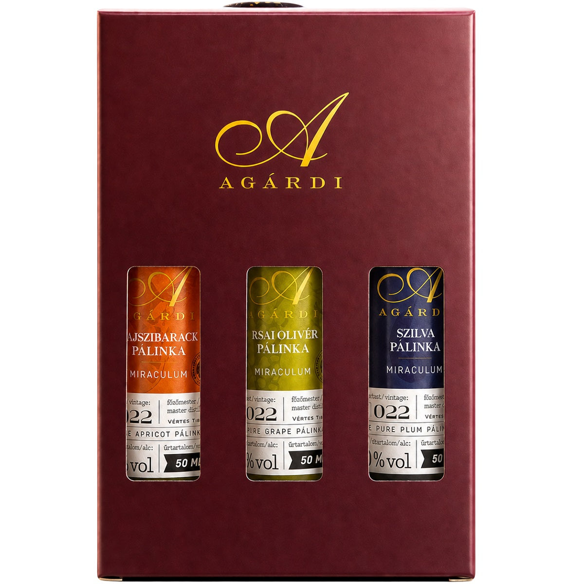 Agardi palinka selection set in a gift box.