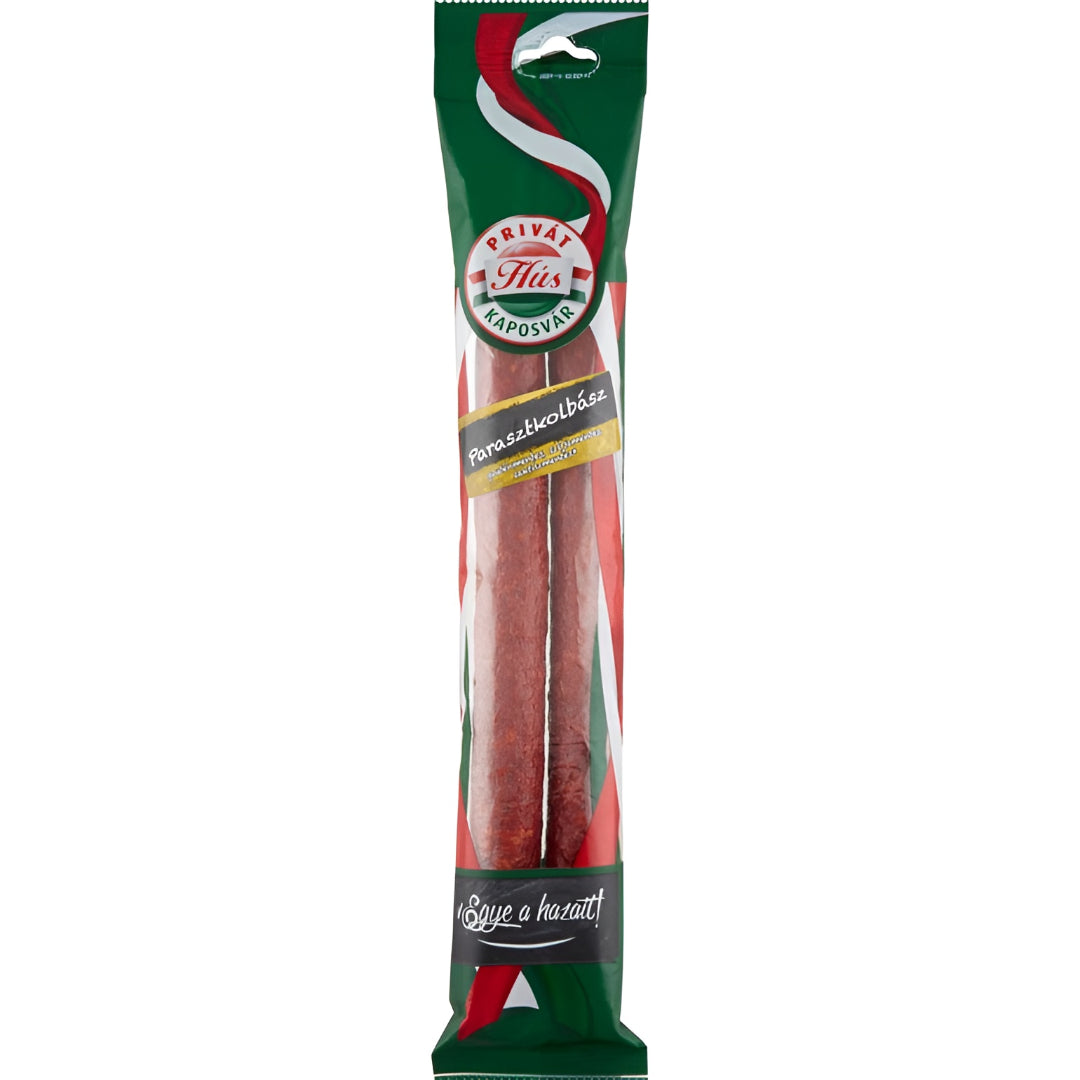 Pack of Paraszt Kolbász, a chorizo-style Hungarian smoked sausage.