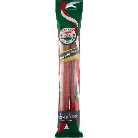 Pack of Paraszt Kolbász, a chorizo-style Hungarian smoked sausage.