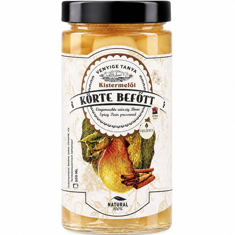 Jar of pear compote made with slices of fresh fruit.