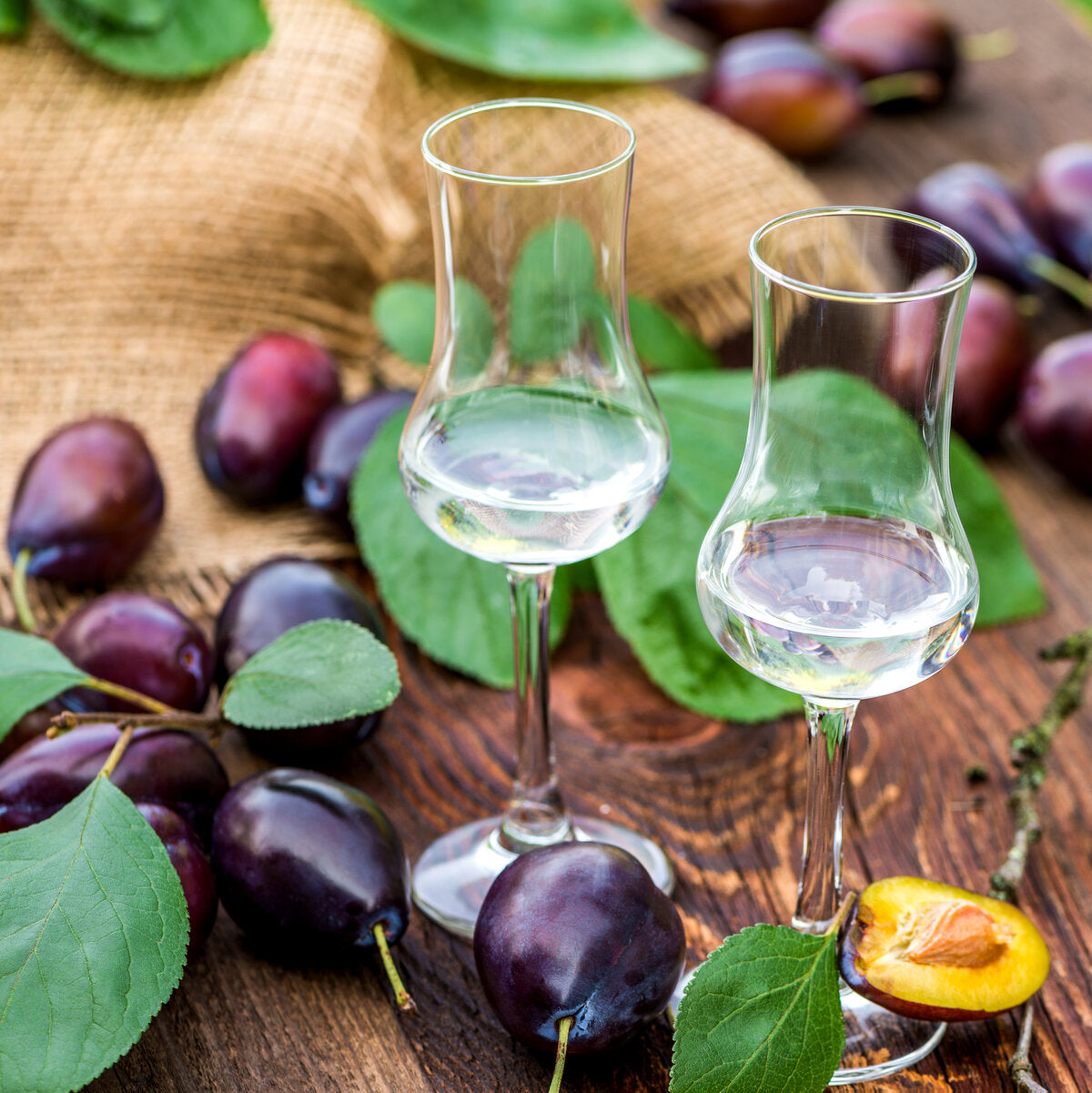 Glasses of Slivovitz brandy made from fresh plums.