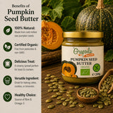 Infographic showing the benefits of eating and using pumpkin seed butter.