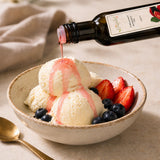 Rosehip oil drizzled over ice cream.