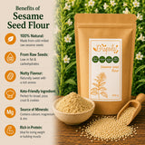 Infographic showing the health and nutritional benefits of using sesame seed flour.