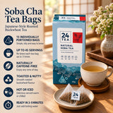 Infographic showing the uses and benefits of drinking soba tea.