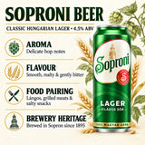 Infographic with tasting notes for Soproni Lager, a classic Hungarian beer.