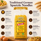 A package of Bechtle Traditional German Spaetzle Noodles prepared in a Bavarian Style, with information.