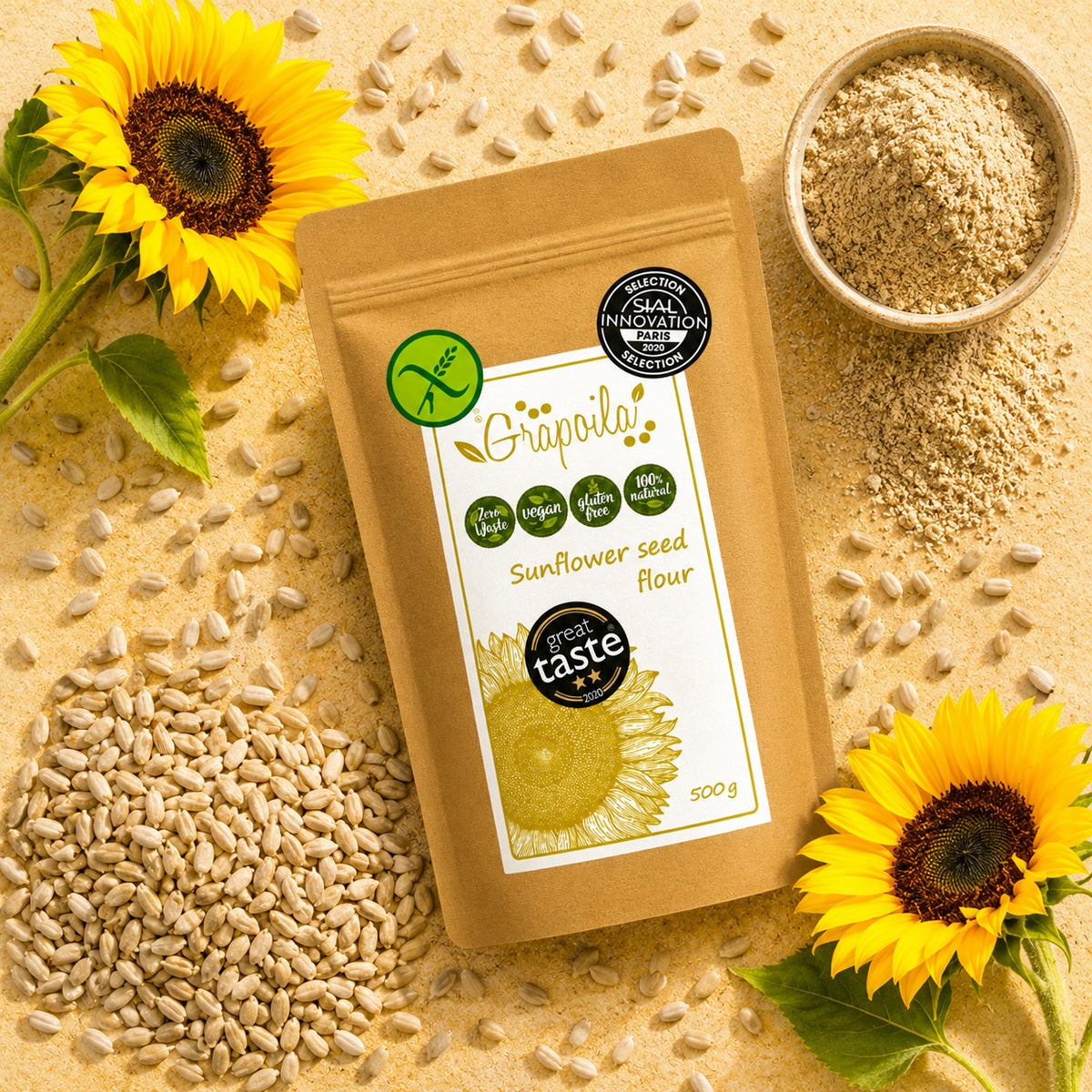 Ground sunflower seed powder is a healthy gluten-free flour naturally rich in vegan protein, best used for keto recipes.