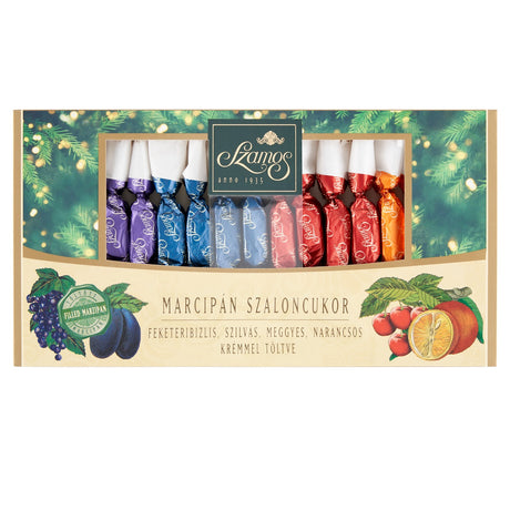 A box of Szamos almond marzipan szaloncukor.