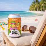 Mango beer on a sun lounger on a tropical beach.