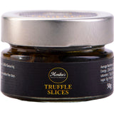 A jar of truffle carpaccio, containing shavings of truffle slices in oil.