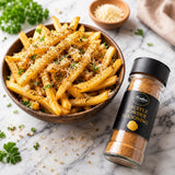 French fries with a dusting of truffle seasoning powder, grated Parmesan and chopped parsley.