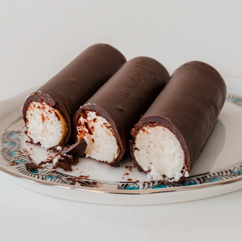 Bars of Túró Rudi, which are Hungarian cottage cheese chocolates.