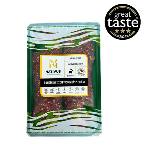 A packet of venison salami with black truffle.