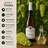 Infographic showing the health and nutritional benefits of using verjus, also known as verjuice.